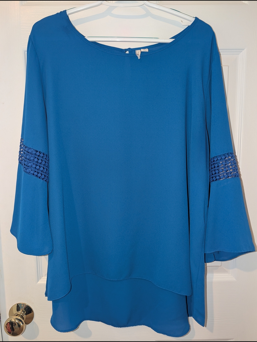 Est. 1946 Blue Women's Crochet-Sleeve Blouse